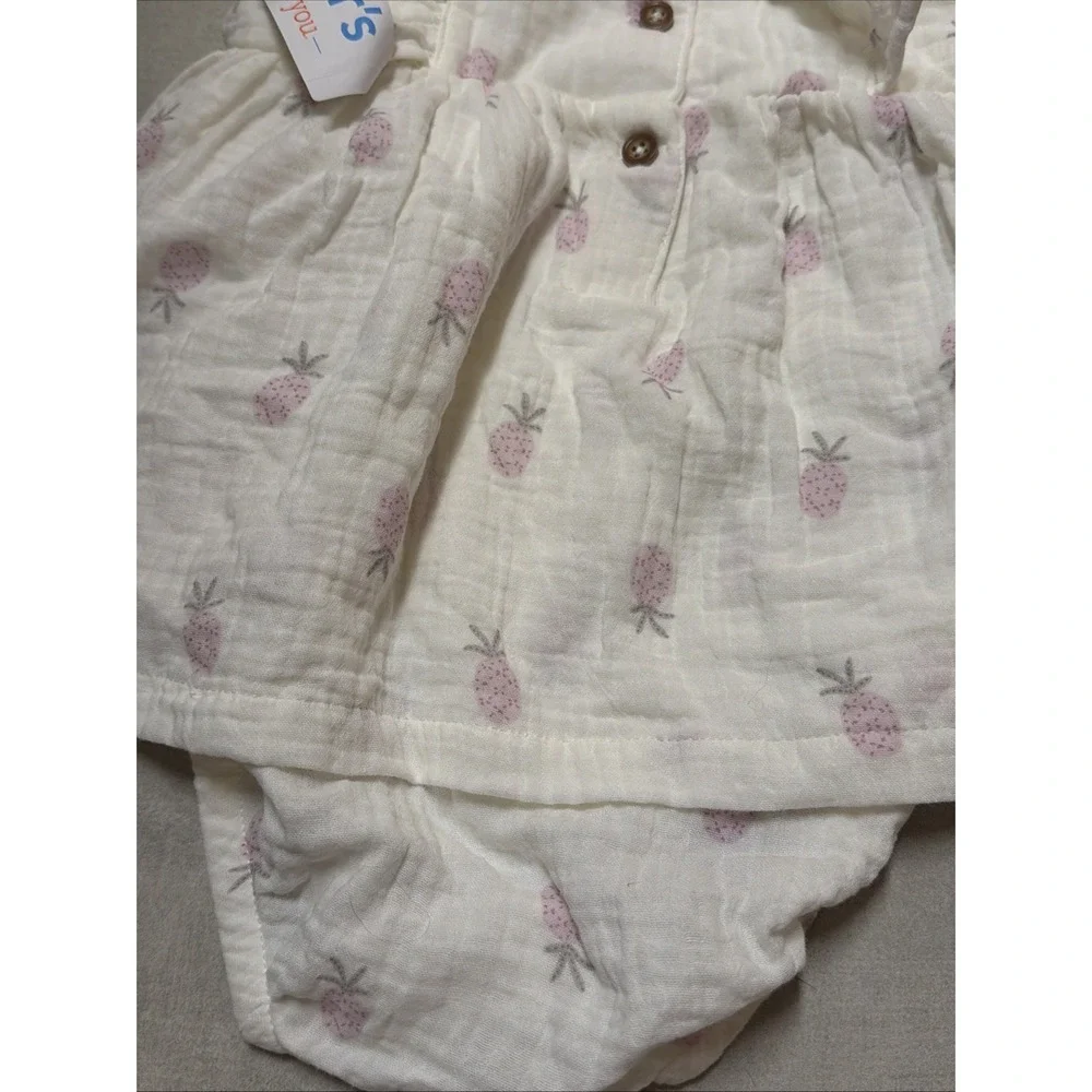 NWT Carter's Girls 24M White Muslin Cotton Pineapple 1pc Dress & Bodysuit Set
